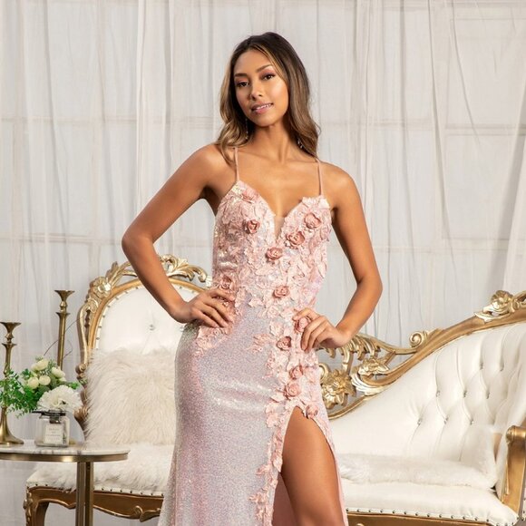 NEW LONG OFF THE SHOULDER SLEEVELESS SHEATH GOWN EMBROIDERED WITH SEQUINS GL3025 - Picture 7 of 14